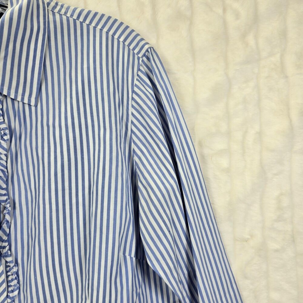 Lilly Pulitzer Women's Blue & White Striped Button Down Ruffle Shirt Size 10 - Picture 4 of 14
